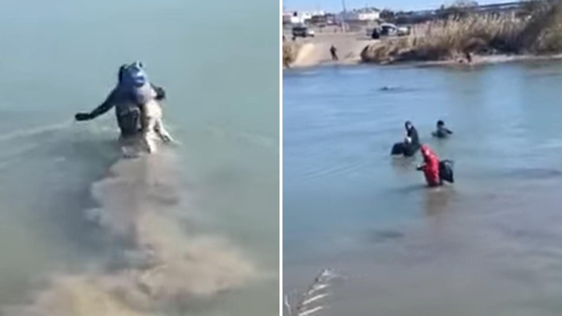 Familia cubana cruza a nado el río Bravo
