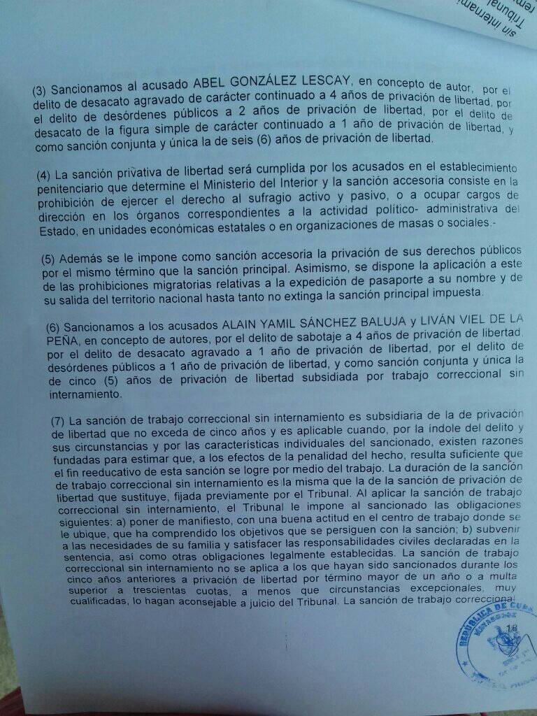 Fragmento de la sentencia contra González Lescay.