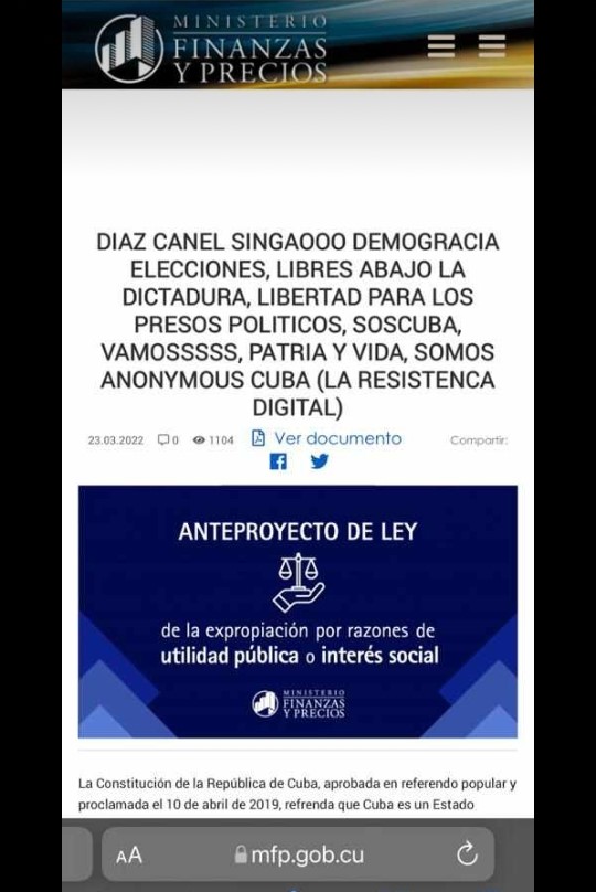 Así lució el 3 de abril la página web del Ministerio.