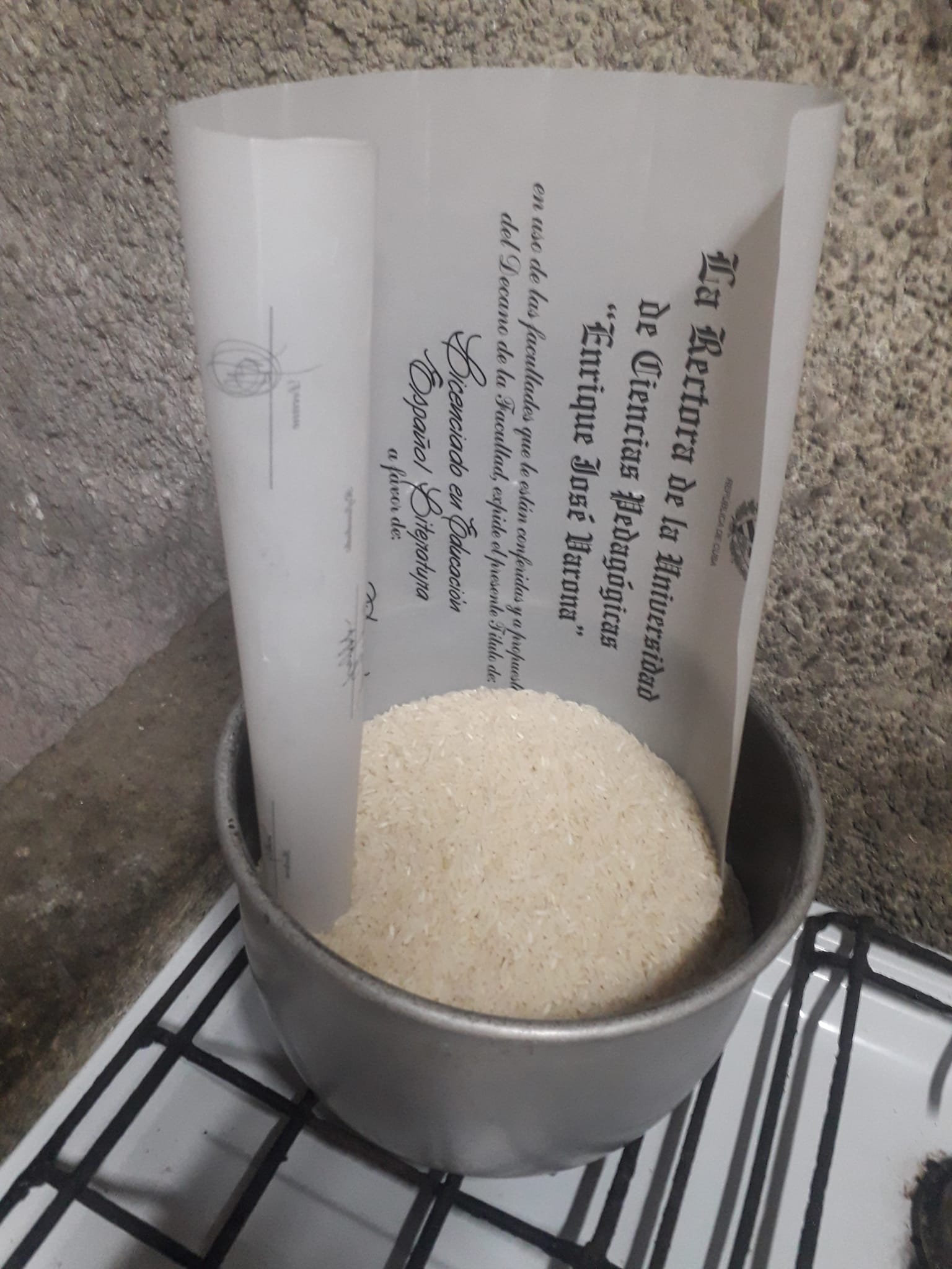 Sólo arroz y el título universitario