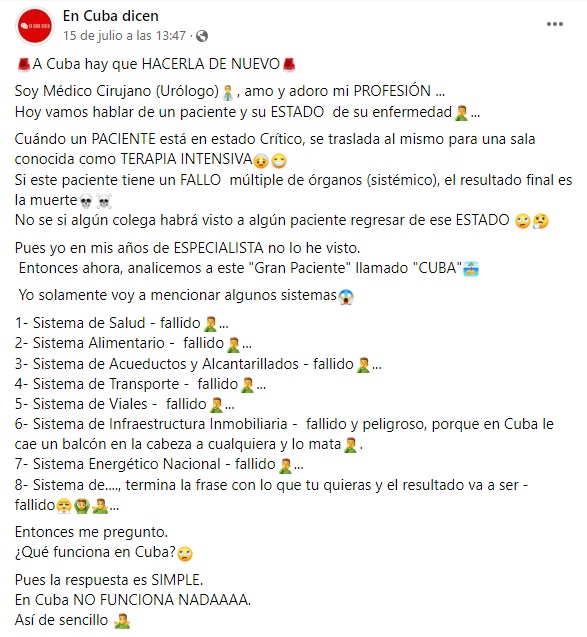 A Cuba hay que hacerla de nuevo. Capturas de post en Facebook