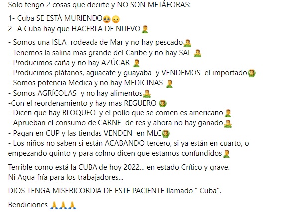 A Cuba hay que hacerla de nuevo. Capturas de post en Facebook