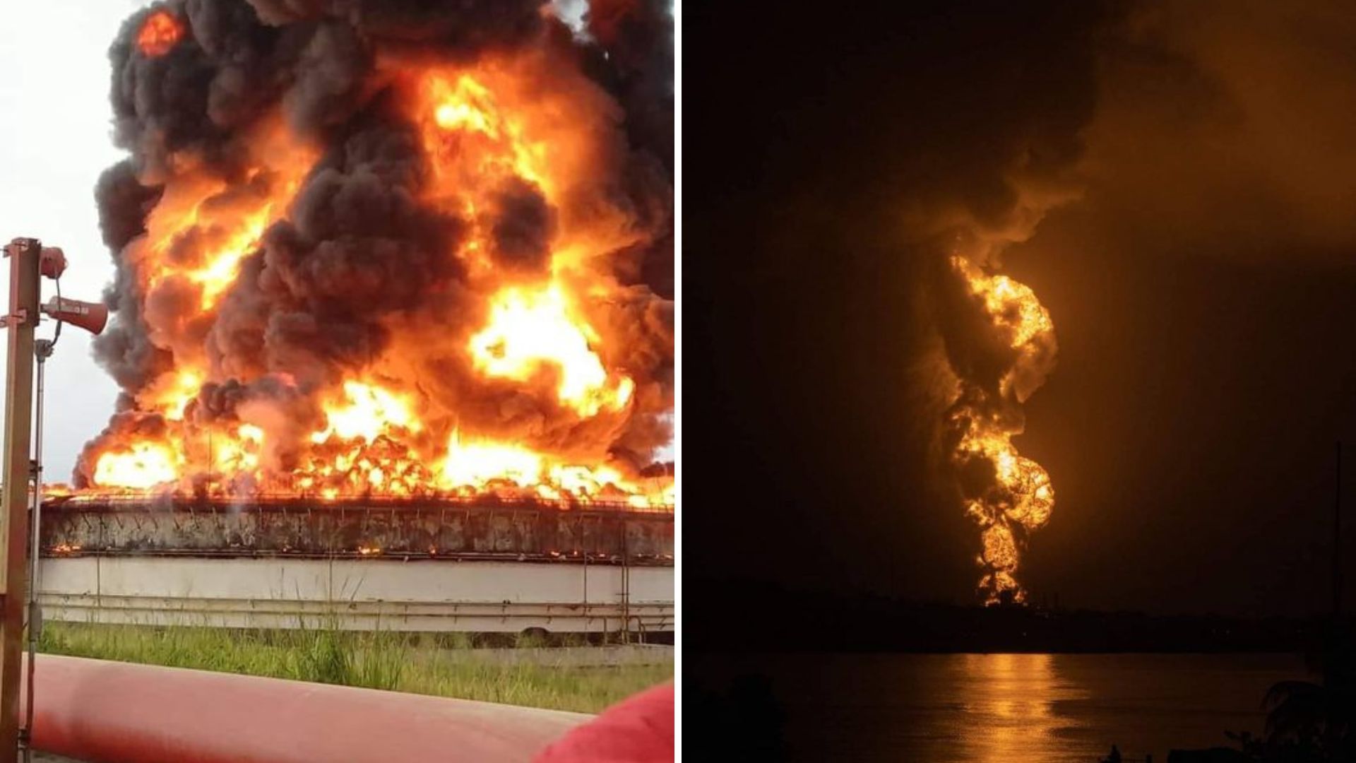 Un rayo impactó el tanque 52 de almacenamiento de crudo de la Base de Supertanqueros de Matanzas provocando un incendio. Foto: Facebook/ TV Yumuri