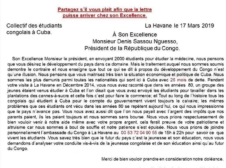 Carta al presidente de la República del Congo