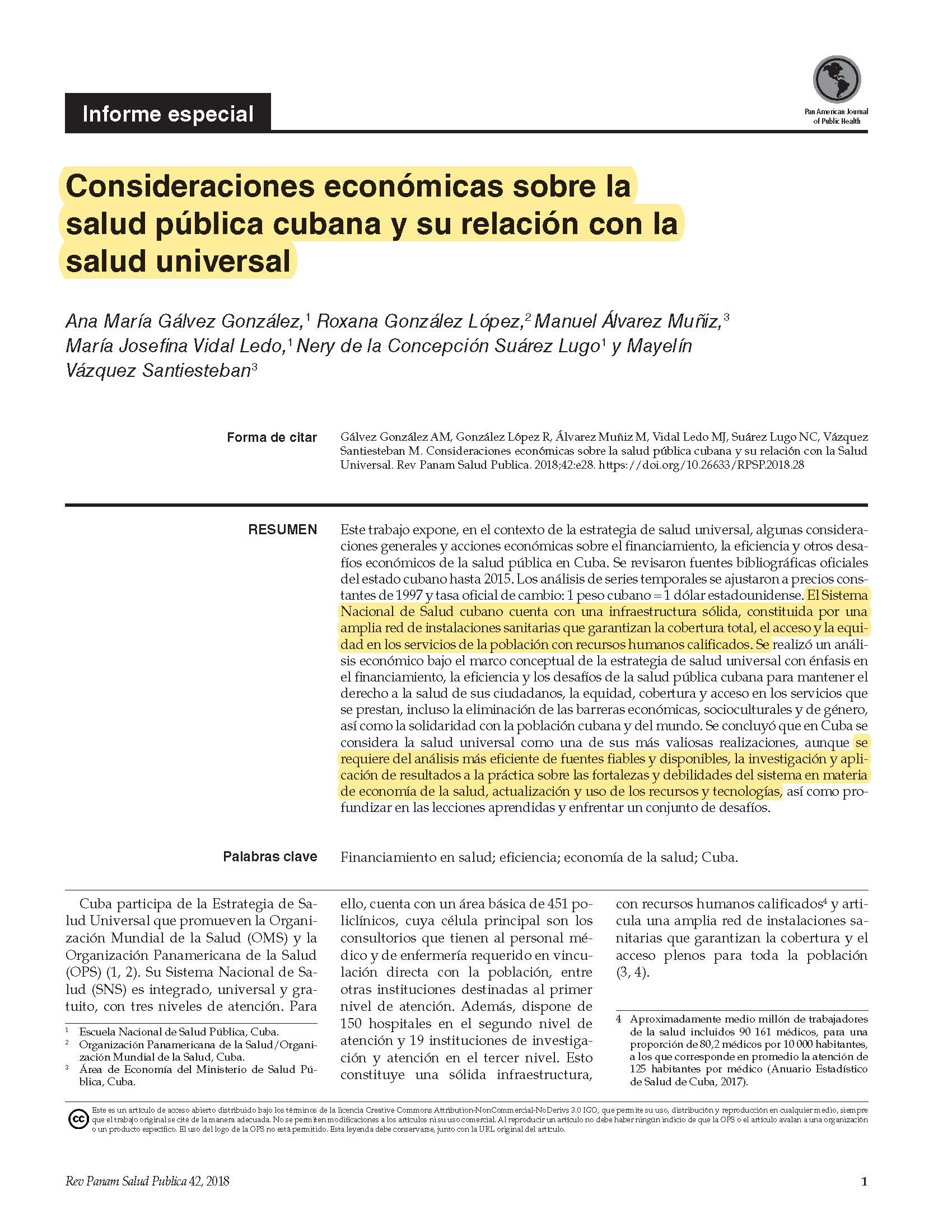 Organización Panamericana de Salud: Consideraciones sobre la salud pública cubana